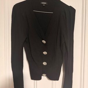 Express Black Knit Cardigan with Decorative Buttons